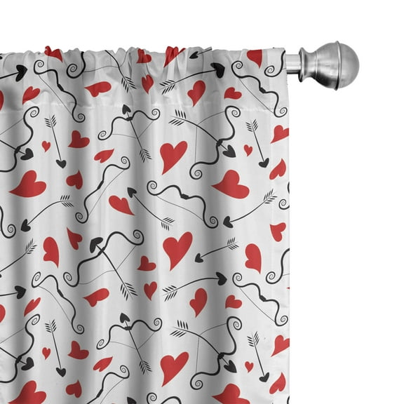 Ambesonne Valentines Curtains, Arrows of Cupid, Pair of 28"x95", Black Red White