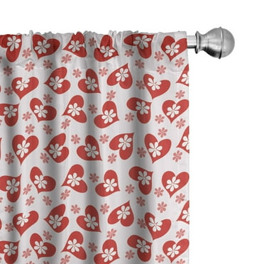 Ambesonne Valentines Curtains, Flowers Valentines Day, Pair of 28"x63", Dark Coral White