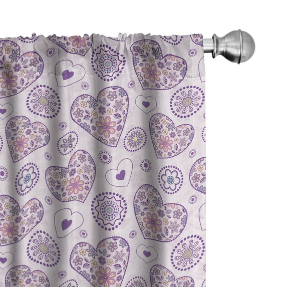 Ambesonne Valentines Curtains, Hearts with Flowers, Pair of 28"x95", Pale Pink Purple Yellow