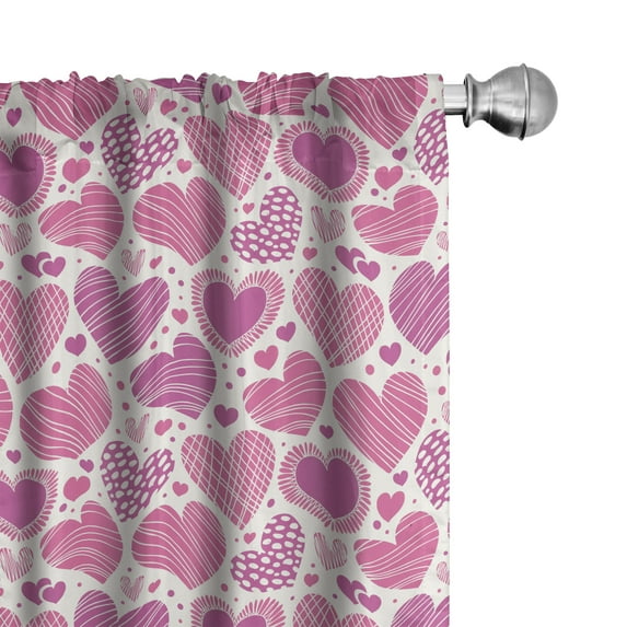 Ambesonne Valentines Curtains, Pink Romantic Motifs, Pair of 28"x95", Hot Pink White