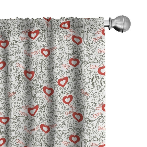 Ambesonne Valentines Curtains, Romantic Hearty, Pair of 28"x84", Vermilion and Black