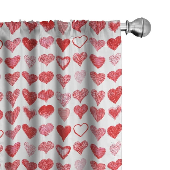 Ambesonne Valentines Day Window Curtains, Romantic Hearts, Each 28" W x 63" L, Vermilion Pink White