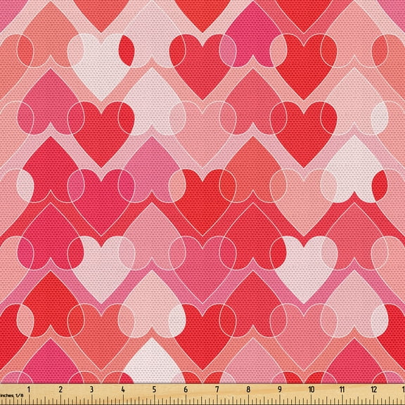 Ambesonne Valentines Day Fabric by the Yard Upholstery, Romantic Day Hearts, 1 Yard, Dark Coral and Pink