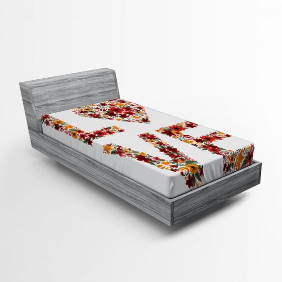 Ambesonne Valentines Day Fitted Sheet, Garden Fowers, Twin Size, Multicolor