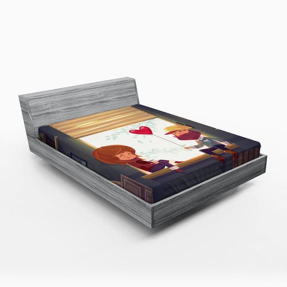 Ambesonne Valentines Day Fitted Sheet, Love Romantic Couple, Queen Size, Multicolor