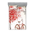 thumbnail image 1 of Ambesonne Valentines Day Fitted Sheet & Pillow Sham Set, Heart Tree Bike, Full, Cream Vermilion, 1 of 2