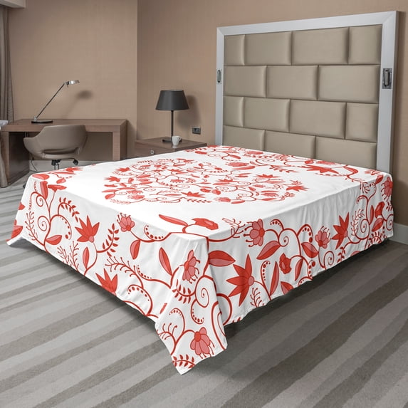 Ambesonne Valentines Day Flat Sheet, Paisley Design, California King, Red