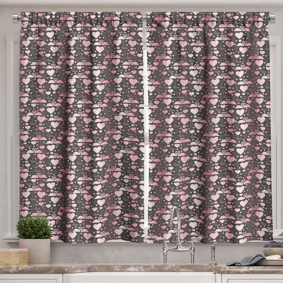 Ambesonne Valentines Day Kitchen Curtains, Love Swans Hearts, 55"x39", Taupe Grey Pink