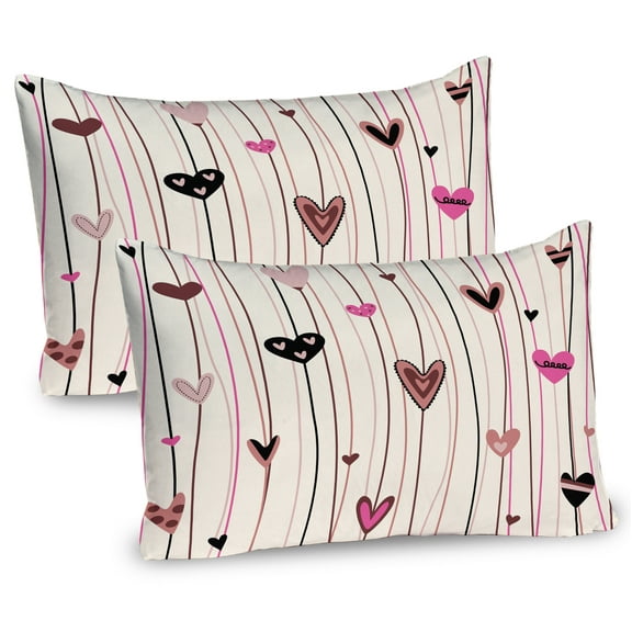 Ambesonne Valentines Day Pillow Sham 2 Pack, Heart Love Theme, 30"x20", Black Coral Pink