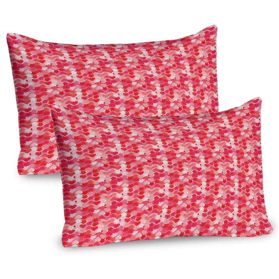 Ambesonne Valentines Day Pillow Sham 2 Pack, Romantic Day Hearts, 30"x20", Dark Coral and Pink