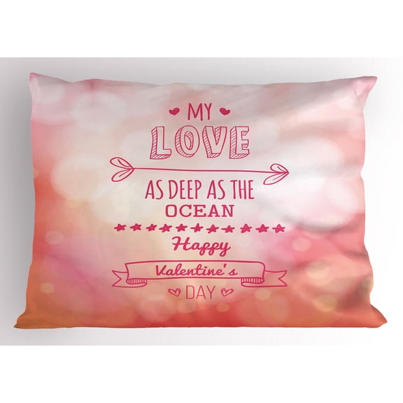 Ambesonne Valentines Day Pillow Sham, Pink Love Story, 26" X 20", Pink Coral