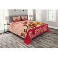 thumbnail image 1 of Ambesonne Valentines Day Quilted Bedspread Set 3 Pcs, Owls Love Heart, Queen Size, Pink Red Yellow, 1 of 3