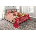thumbnail image 1 of Ambesonne Valentines Day Quilted Coverlet 3 Pcs, Owls Love Heart, Queen Size, Pink Red Yellow, 1 of 2