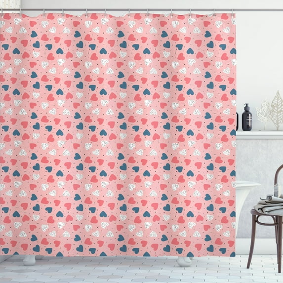 Ambesonne Valentines Day Shower Curtain, Dotted Heart Motifs, 69"Wx84"L, Pale Pink Coral