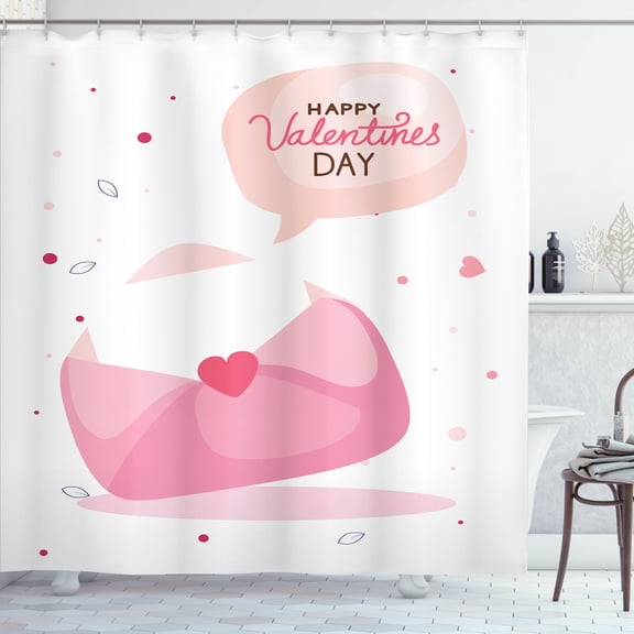 Ambesonne Valentines Day Shower Curtain, Envelope Heart Shape, 69"Wx70"L, Blush Soft Pink Red