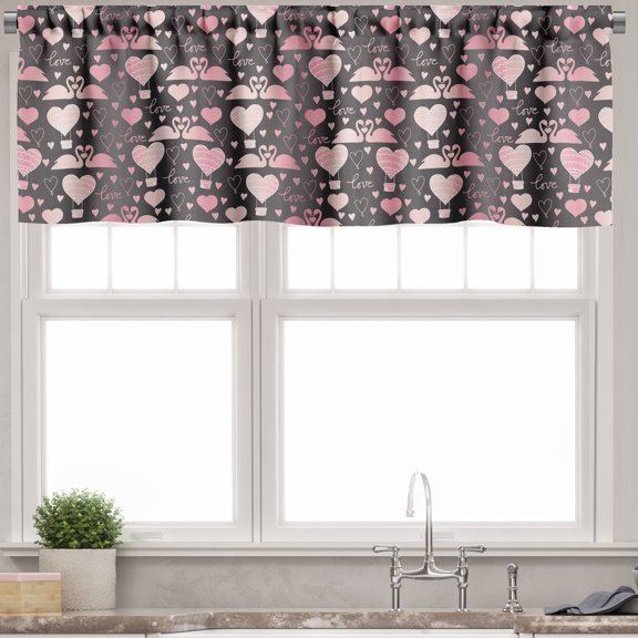 Ambesonne Valentines Day Window Valance, Love Swans Hearts, 54" X 18", Taupe Grey Pink