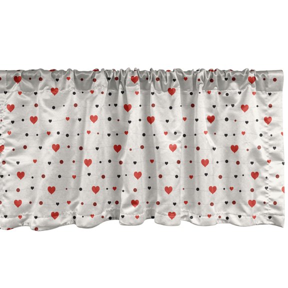 Ambesonne Valentines Day Window Valance, Romantic Heart Shapes and Polka Dots on Vertical Curved Lines, Curtain Valance for Kitchen Bedroom Decor with Rod Pocket, 54" X 18", Eggshell Vermilion Grey
