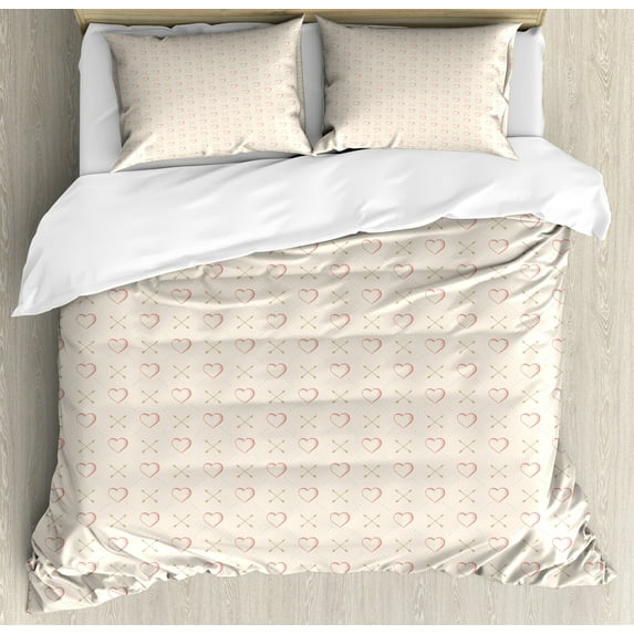 Ambesonne Valentines Duvet Cover Sets, Cutsy Arrow and Hearts, 2-King, Champagne Ruby