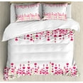 thumbnail image 1 of Ambesonne Valentines Duvet Cover Sets, Heart Leaves Flowers, 2-King, Magenta Green White, 1 of 7