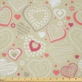thumbnail image 1 of Ambesonne Valentines Fabric by the Yard Microfiber, Doodle Heart Motifs, 5 Yards, Beige Dark Coral White, 1 of 2