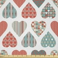 thumbnail image 1 of Ambesonne Valentines Fabric by the Yard Microfiber, Retro Hearts Pattern, 1 Yard, Teal Coral White, 1 of 2