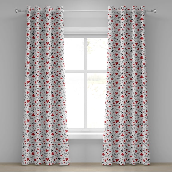 Ambesonne Valentines Grommet Curtain, Arrows of Cupid, 50" x 120", Black Red White