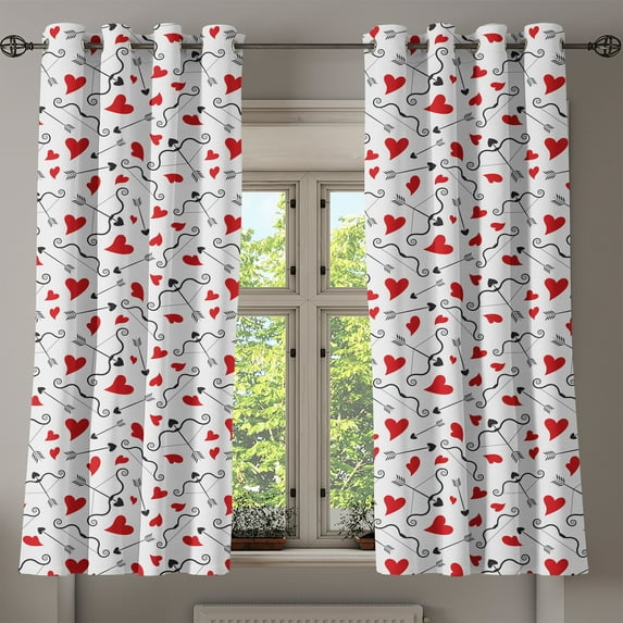Ambesonne Valentines Grommet Curtain, Arrows of Cupid, 50" x 63", Black Red White