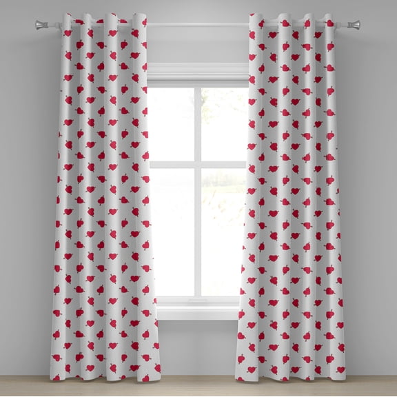 Ambesonne Valentines Grommet Curtain, Cartoon Hearts Love, 50" x 120", Dark Coral Brown White