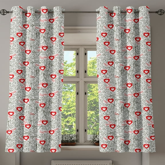 Ambesonne Valentines Grommet Curtain, Romantic Hearty, 50" x 54", Vermilion and Black