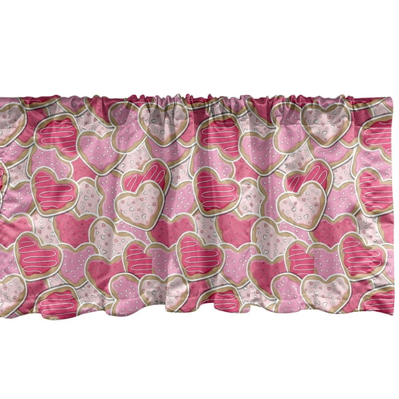 Ambesonne Valentines Window Valance, Heart Shapes Cookies, 54" X 18", Pale Brown Pale Pink