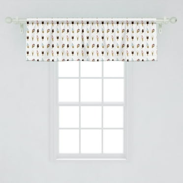 Ambesonne Vanilla Window Valance, Cartoonish Drawn Dessert Pattern with Scoops Cones and Popsicles Summer Food Fun, Curtain Valance for Kitchen Bedroom Decor with Rod Pocket, 54" X 18", Multicolor