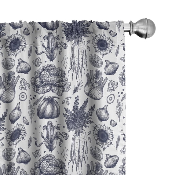 Ambesonne Vegetable Window Curtains, Autumn Harvest Food Art, Each 28" W x 84" L, Dark Blue Grey and White