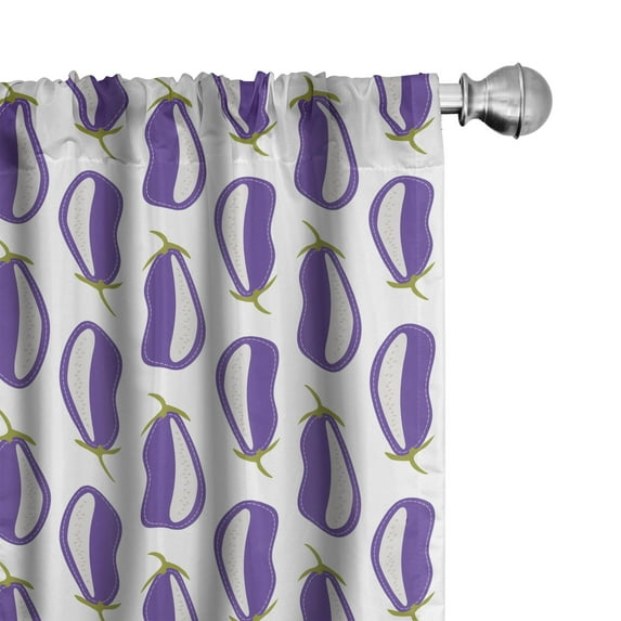Ambesonne Vegetable 4-Panel Curtains, Eggplants Aubergine Art, 56"x63", Blue Violet and Olive Green