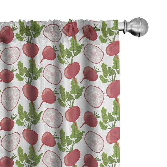 Ambesonne Vegetable Window Curtains, Fresh Farm Products, Each 28" W x 95" L, Dark Coral Fern Green