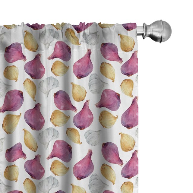 Ambesonne Vegetable 4-Panel Curtains, Onion Shallot and Garlic, 56"x84", Fuchsia Sand Brown