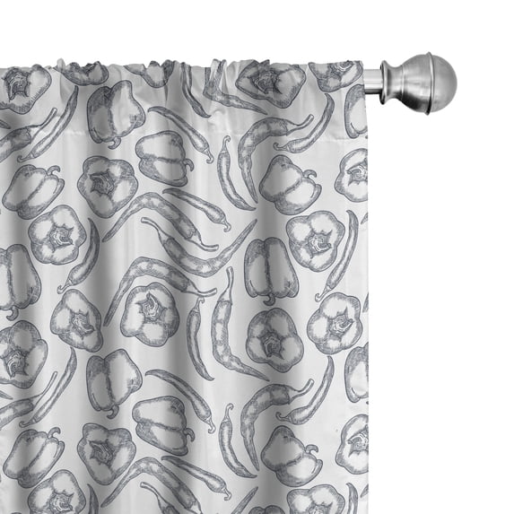 Ambesonne Vegetable Window Curtains, Pepper Harvest Products, Each 28" W x 63" L, Blue Grey and White