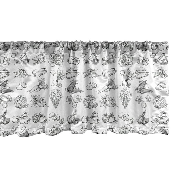 Ambesonne Vegetable Art Valance Pack of 2, Vegetarian Harvest, 42"X12", Black and White