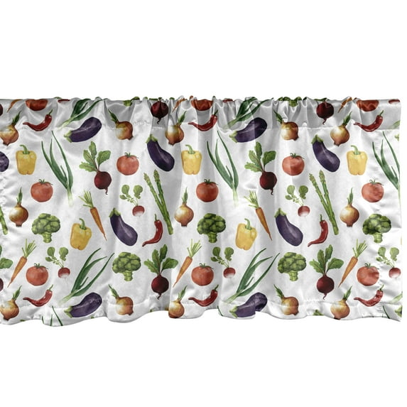 Ambesonne Vegetable Art Window Valance, Watercolor Style Food Spring Onions Eggplant and Radish Repeating Pattern, Curtain Valance for Kitchen Bedroom Decor with Rod Pocket, 54" X 12", Multicolor