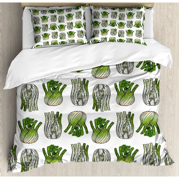 Ambesonne Vegetable Duvet Cover Set, Striped Fresh Plant Food, 2-Calking, White and Lime Green
