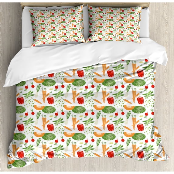 Ambesonne Vegetable Duvet Cover Sets, Cartoon Food Art Pattern, 2-King, Multicolor