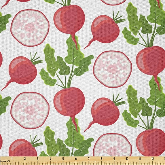 Ambesonne Vegetable Fabric by the Yard Microfiber, Fresh Farm Products, 5 Yards, Dark Coral Fern Green