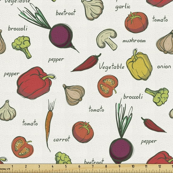 Ambesonne Vegetable Fabric by the Yard Upholstery, Organic Cooking Food Art, 2 Yards, Multicolor