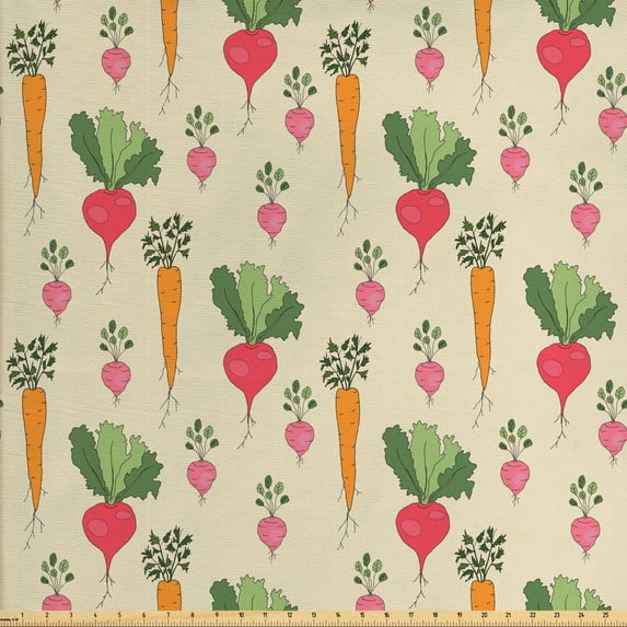 Ambesonne Vegetable Fabric by the Yard Upholstery, Radishes and Beets, 10 Yards, Multicolor