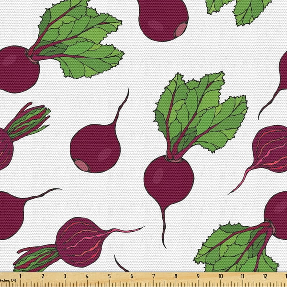 Ambesonne Vegetable Fabric by the Yard Upholstery, Whole and Halved Beets, 1 Yard, Lime Green and Purple