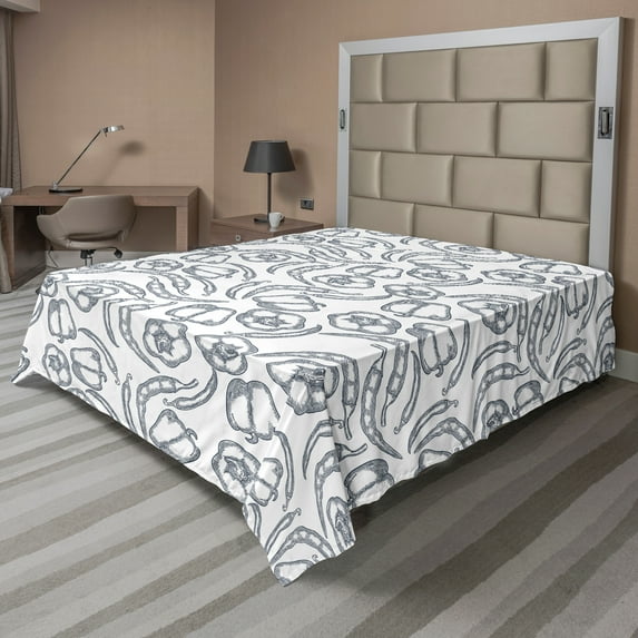Ambesonne Vegetable Flat Sheet, Pepper Harvest Products, Full Size, Blue Grey and White