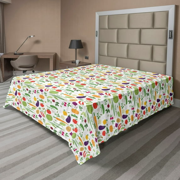Ambesonne Vegetable Flat Sheet, Pepper Cabbage Tomato, Full Size, Multicolor