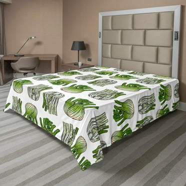 Ambesonne Vegetable Flat Sheet, Striped Fresh Plant Food, California King, White and Lime Green