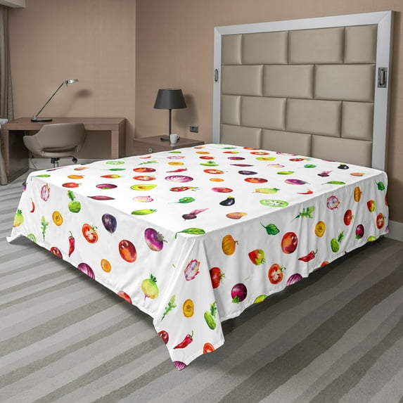 Ambesonne Vegetable Flat Sheet, Tomato Eggplant Pepper, California King, Multicolor