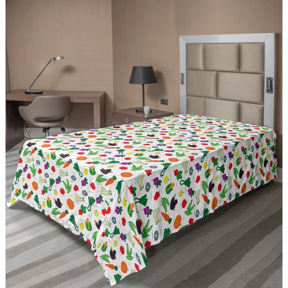 Ambesonne Vegetable Flat Sheet, Zucchini Peppers Food Art, Twin Size, Multicolor