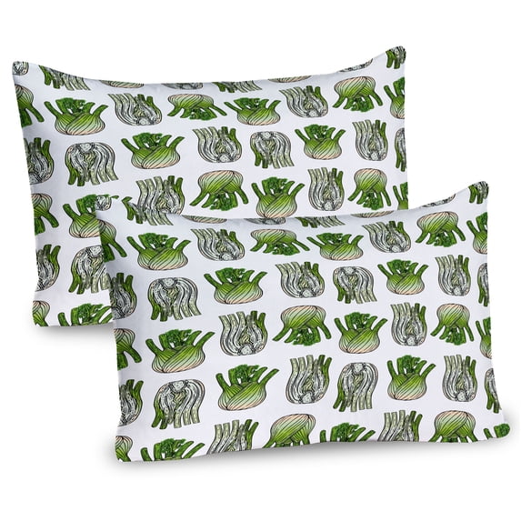 Ambesonne Vegetable Pillow Sham 2 Pack, Striped Fresh Plant Food, 30"x20", White and Lime Green